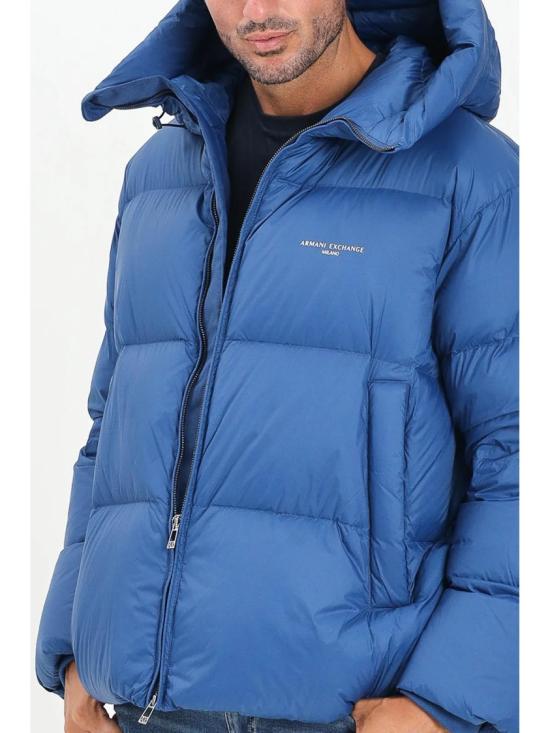25FW 알마니 숏패딩 연한 파란색 퀼팅 폴리아미드 다운 재킷 - ARMANI
