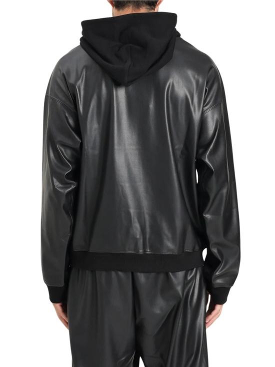 25FW 베르사체 탑 블랙 가죽 느낌 디테일 코튼 후드티 - VERSACE