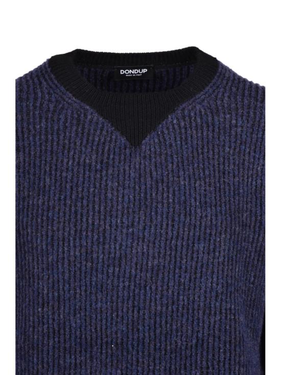 25FW 돈답 니트웨어 짙은 파란색 골지 트리밍 울 혼방 크루넥 스웨터 - DONDUP
