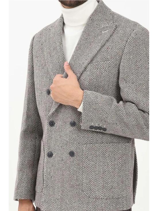 25FW 셀렉티드 수트 자켓 브라운 더블 브레스트 헤링본 울 블렌드 블레이저 - SELECTED