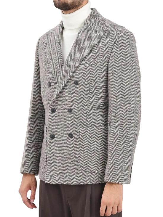 25FW 셀렉티드 수트 자켓 브라운 더블 브레스트 헤링본 울 블렌드 블레이저