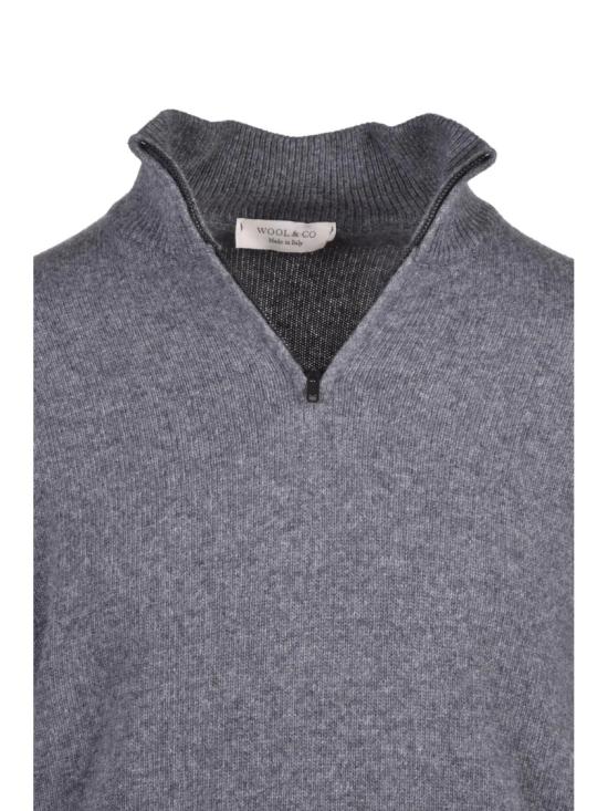 25FW 울앤코 니트웨어 회색 하이넥 지퍼 울 혼방 풀오버 - WOOL & CO