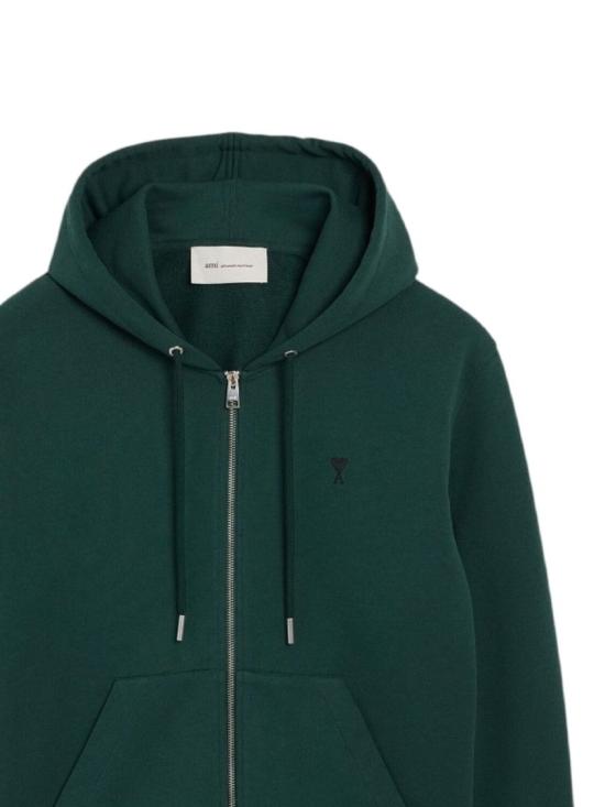 26FW 아미 스몰 하트 로고 코튼 후드 집업 HSW765 730 A258 Green - AMI