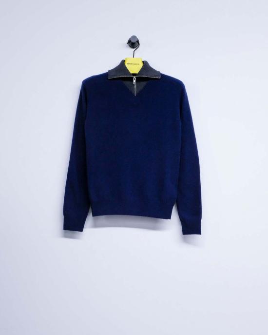  MM6 메종마르지엘라 스웨터 Mm6 메종 마르지엘라 울 이중 레이어 브이넥 쿼터 집업 - MM6 MAISON MARGIELA