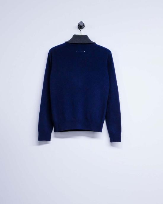  MM6 메종마르지엘라 스웨터 Mm6 메종 마르지엘라 울 이중 레이어 브이넥 쿼터 집업 - MM6 MAISON MARGIELA