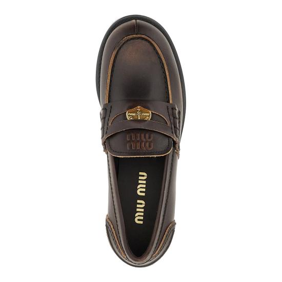 26FW 미우미우 빈티지 레더 페니 로퍼 5D773DF0203G48 Brown - MIU MIU