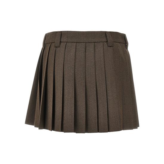 26SS 미우미우 플리츠 커버 패브릭 미니스커트 MG2348SOOO180R Brown - MIU MIU