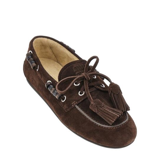 26FW 미우미우 스웨이드 태슬 장식 덱 슈즈 5D518EF005054 Brown - MIU MIU