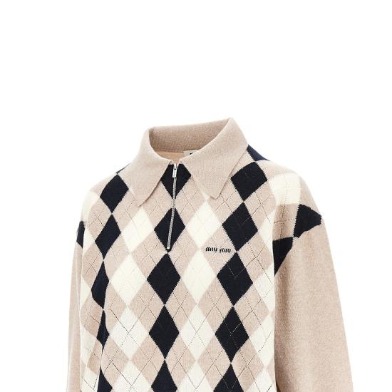 26FW 미우미우 캐시미어 폴로 스웨터 캐시미어 폴로 스웨터 MML08BSOOO6033 Beige - MIU MIU