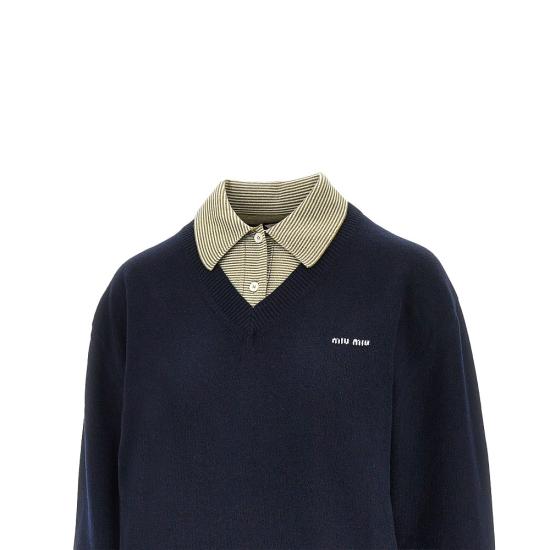 26FW 미우미우 울 캐시미어 스웨터 울 캐시미어 스웨터 MML07MSOOO6061 Blue - MIU MIU