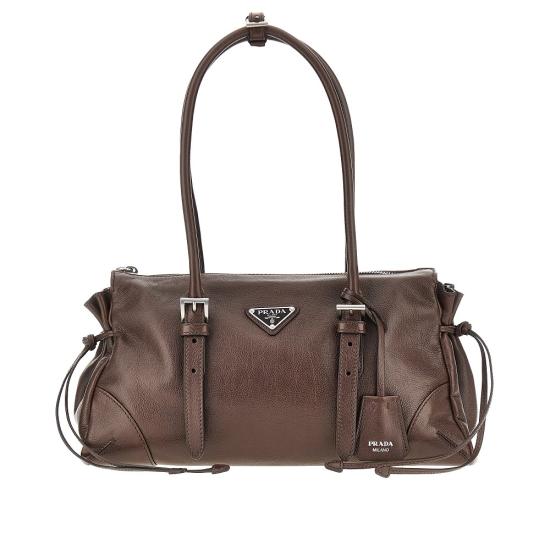 26FW 프라다 보니 미디엄 글라쎄 가죽 토트백 1BG628VOOX2HF2 Brown