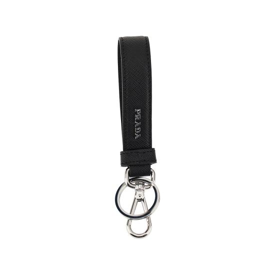 26FW 프라다 사피아노 가죽 트라이앵글 로고 스트랩 키링 2PP68T053 Black - PRADA