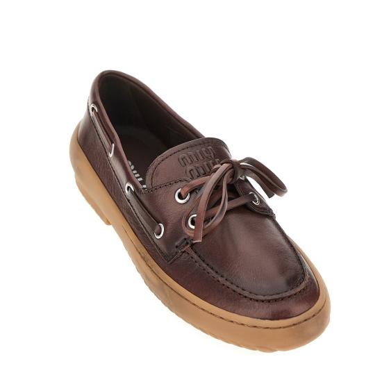 26FW 미우미우 레더 덱 슈즈 5D793EF005070 Brown - MIU MIU