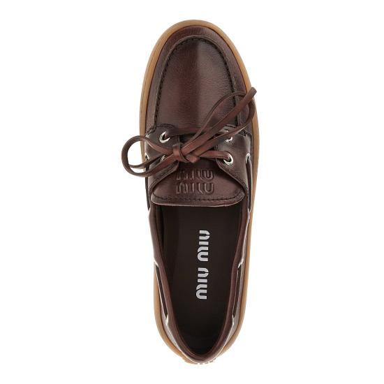 26FW 미우미우 레더 덱 슈즈 5D793EF005070 Brown - MIU MIU
