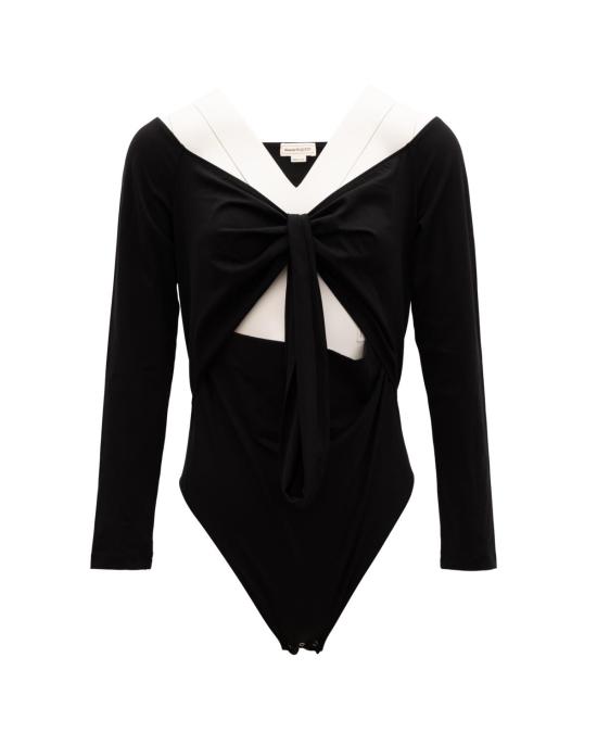  알렉산더 맥퀸 블라우스 블랙 앤 화이트 코튼 탑 - ALEXANDER MCQUEEN