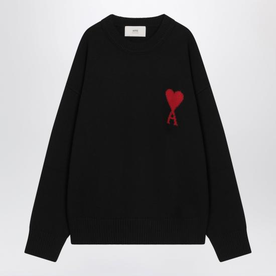 26FW 아미 빅 하트 울 크루넥 스웨터 UKS838U018 Black