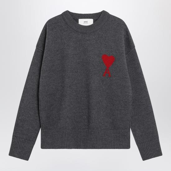 26FW 아미 빅 하트 울 크루넥 스웨터 UKS838U018 Grey