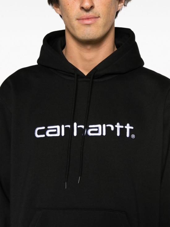26FW 칼하트 WIP 로고 후드 티셔츠 I030547 0D2 XX Black white - CARHARTT WIP