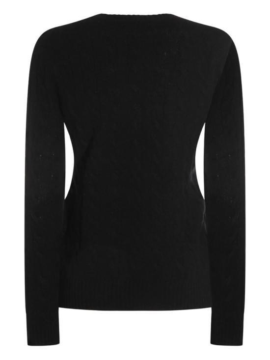 26FW 폴로 랄프로렌 포니 로고 자수 케이블 니트 v넥 스웨터 211971866005 Black - POLO RALPH LAUREN