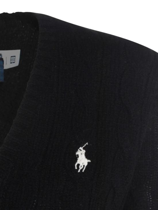 26FW 폴로 랄프로렌 포니 로고 자수 케이블 니트 v넥 스웨터 211971866005 Black - POLO RALPH LAUREN