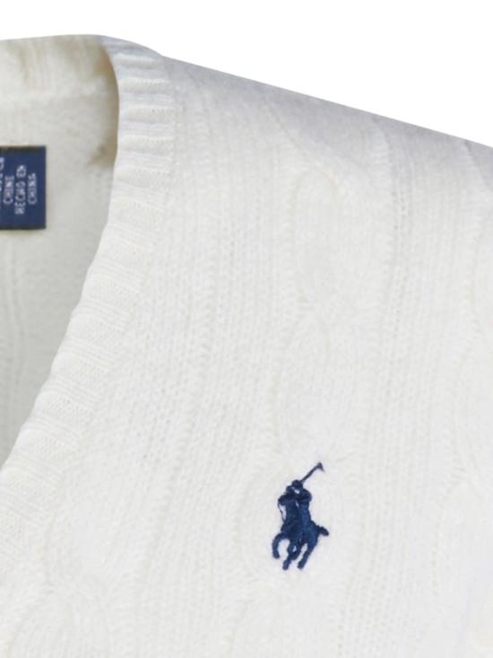 26FW 폴로 랄프로렌 포니 로고 자수 케이블 니트 v넥 스웨터 211971866001 White - POLO RALPH LAUREN