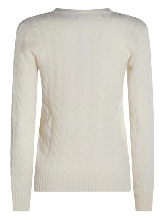26FW 폴로 랄프로렌 포니 로고 자수 케이블 니트 v넥 스웨터 211971866001 White - POLO RALPH LAUREN