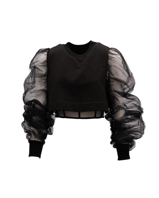  알렉산더 맥퀸 스웨터 블랙 롱슬리브 크롭탑 - ALEXANDER MCQUEEN