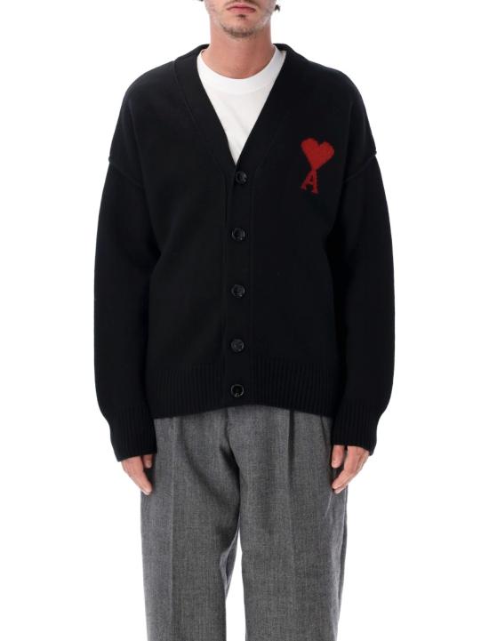 26FW 아미 하트 로고 인타르시아 V넥 가디건 UKC367018009 Black
