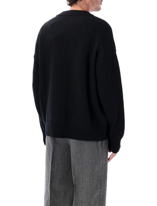 26FW 아미 하트 로고 인타르시아 V넥 가디건 UKC367018009 Black - AMI