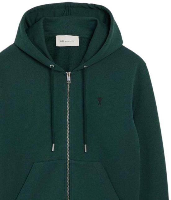 26FW 아미 스몰 하트 로고 코튼 후드 집업 HSW765730A258 DONKERGREEN - AMI