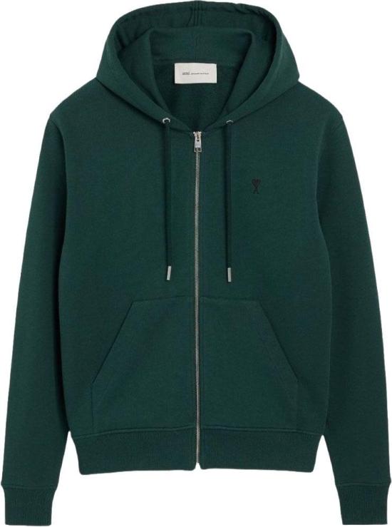 26FW 아미 스몰 하트 로고 코튼 후드 집업 HSW765730A258 DONKERGREEN