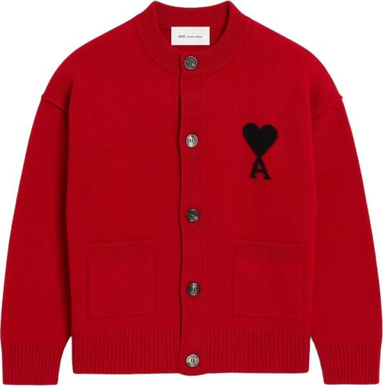 26FW 아미 스웨터 AMIUKC368018A252FELTEDMERINOWOOLAMIDECOEURCREWNECKCARDIGANCARDIGANSRED