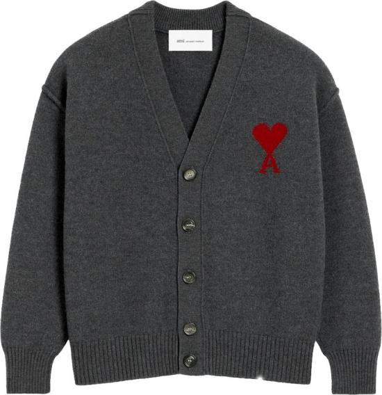 26FW 아미 하트 로고 인타르시아 V넥 가디건 UKC367018084 DONKERGREY