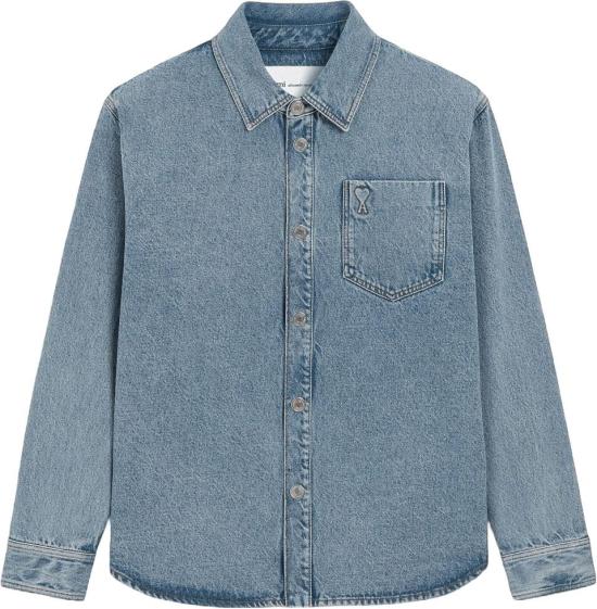 26FW 아미 데님 셔츠 AMIUJK918DE0046480AMIDECOEUROVERSHIRTLONGSLEEVESHIRTSLIGHTBLUE