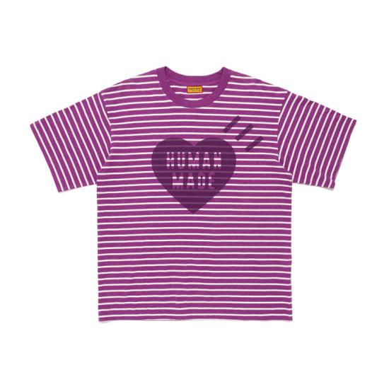 26SS 휴먼메이드 하트 스트라이프 티셔츠 HM31CS056 PURPLE DOM