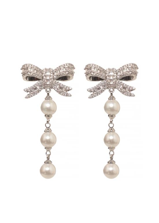 26FW 셀프 포트레이트 주얼리 PF26601ESLCRYSTAL BOW PEARLSILVER