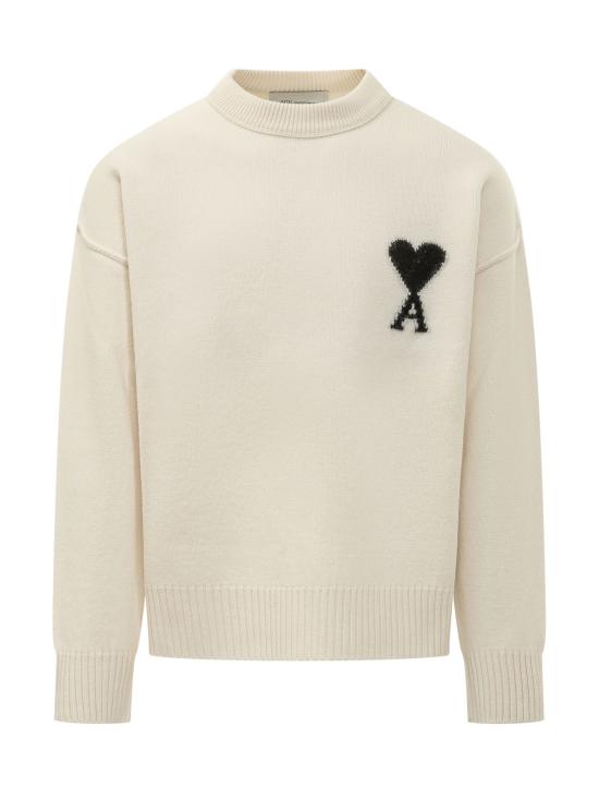 26FW 아미 빅 하트 울 크루넥 스웨터 UKS838018 151 OFF WHITE BLACK