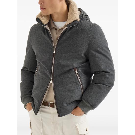 26FW 브루넬로 쿠치넬리 본디드 울 플란넬 탈부착 후드 다운 자켓 MM4701606 CNV62 GREY - BRUNELLO CUCINELLI