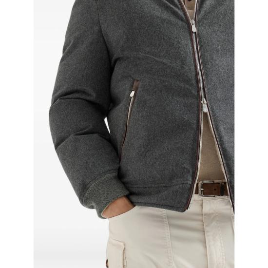 26FW 브루넬로 쿠치넬리 본디드 울 플란넬 탈부착 후드 다운 자켓 MM4701606 CNV62 GREY - BRUNELLO CUCINELLI