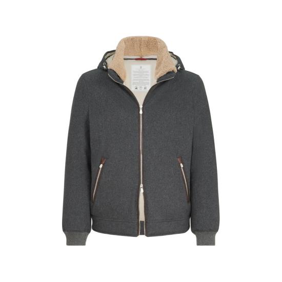 26FW 브루넬로 쿠치넬리 본디드 울 플란넬 탈부착 후드 다운 자켓 MM4701606 CNV62 GREY