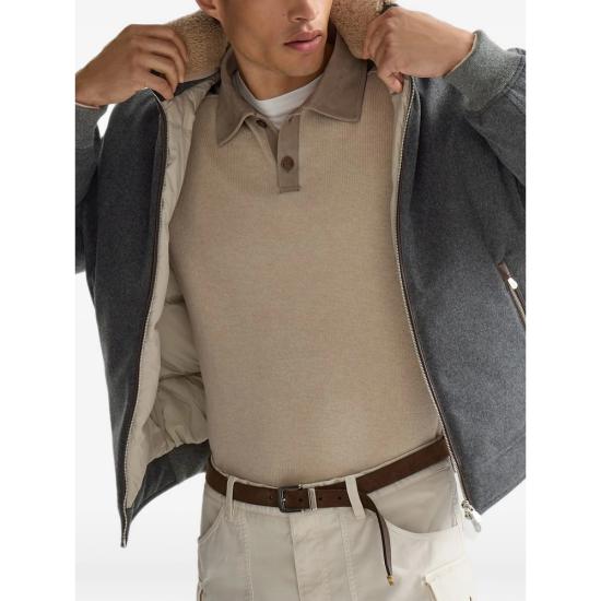26FW 브루넬로 쿠치넬리 본디드 울 플란넬 탈부착 후드 다운 자켓 MM4701606 CNV62 GREY - BRUNELLO CUCINELLI