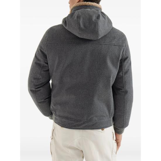 26FW 브루넬로 쿠치넬리 본디드 울 플란넬 탈부착 후드 다운 자켓 MM4701606 CNV62 GREY - BRUNELLO CUCINELLI