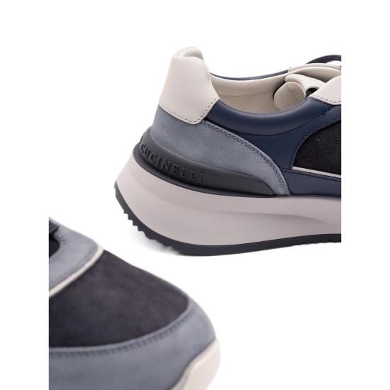 26FW 브루넬로 쿠치넬리 누벅 레더 스웨이드 러닝 스니커즈 MZUSNEO355 CVV29 BLUE - BRUNELLO CUCINELLI