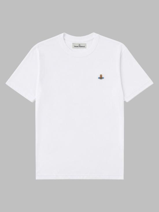 26FW 비비안웨스트우드 가먼트 다이드 로고 저지 반팔 티셔츠 3G010013 J00BLA401 WHITE