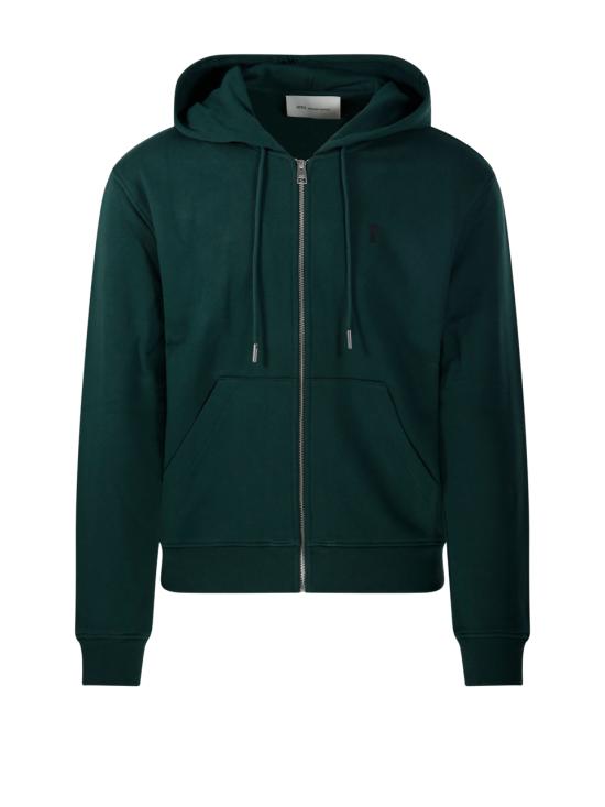 26FW 아미 스몰 하트 로고 코튼 후드 집업 HSW765 730 A258 VERT BOUTEILLE NOIR