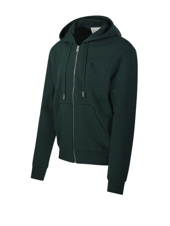 26FW 아미 스몰 하트 로고 코튼 후드 집업 HSW765 730 A258 VERT BOUTEILLE NOIR - AMI