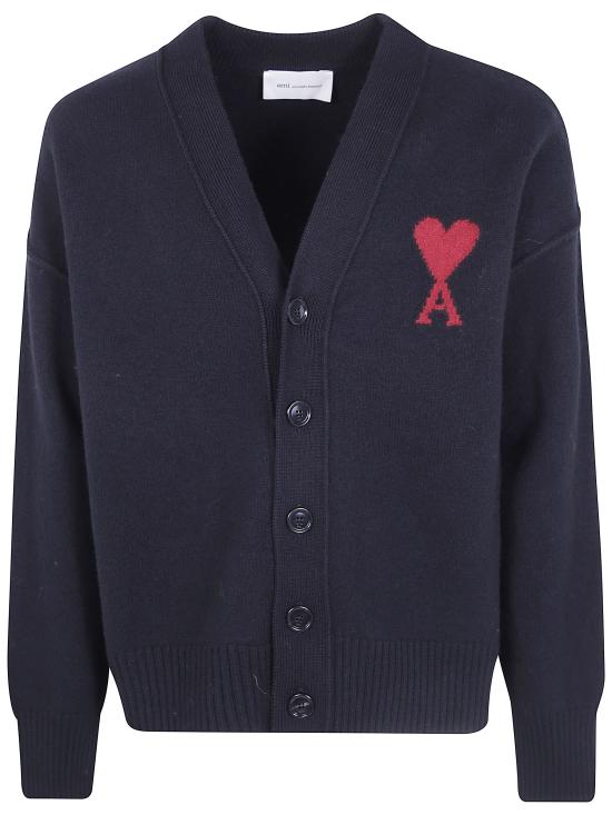 26FW 아미 하트 로고 인타르시아 V넥 가디건 UKC367 018 009 BLACK RED