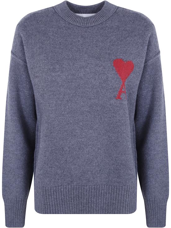 26FW 아미 빅 하트 울 크루넥 스웨터 UKS838 018 099 084 HEATHER GREY RED