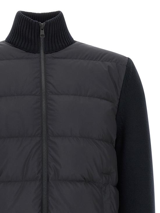 26FW 몽클레어 니트웨어 두 가지 소재로 만든 카디건 스웨터 및 카디건 (블루) - MONCLER
