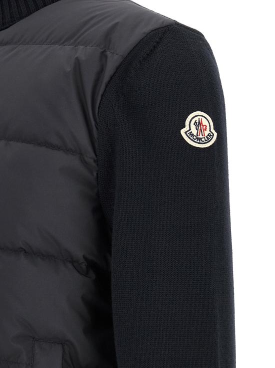 26FW 몽클레어 니트웨어 두 가지 소재로 만든 카디건 스웨터 및 카디건 (블루) - MONCLER